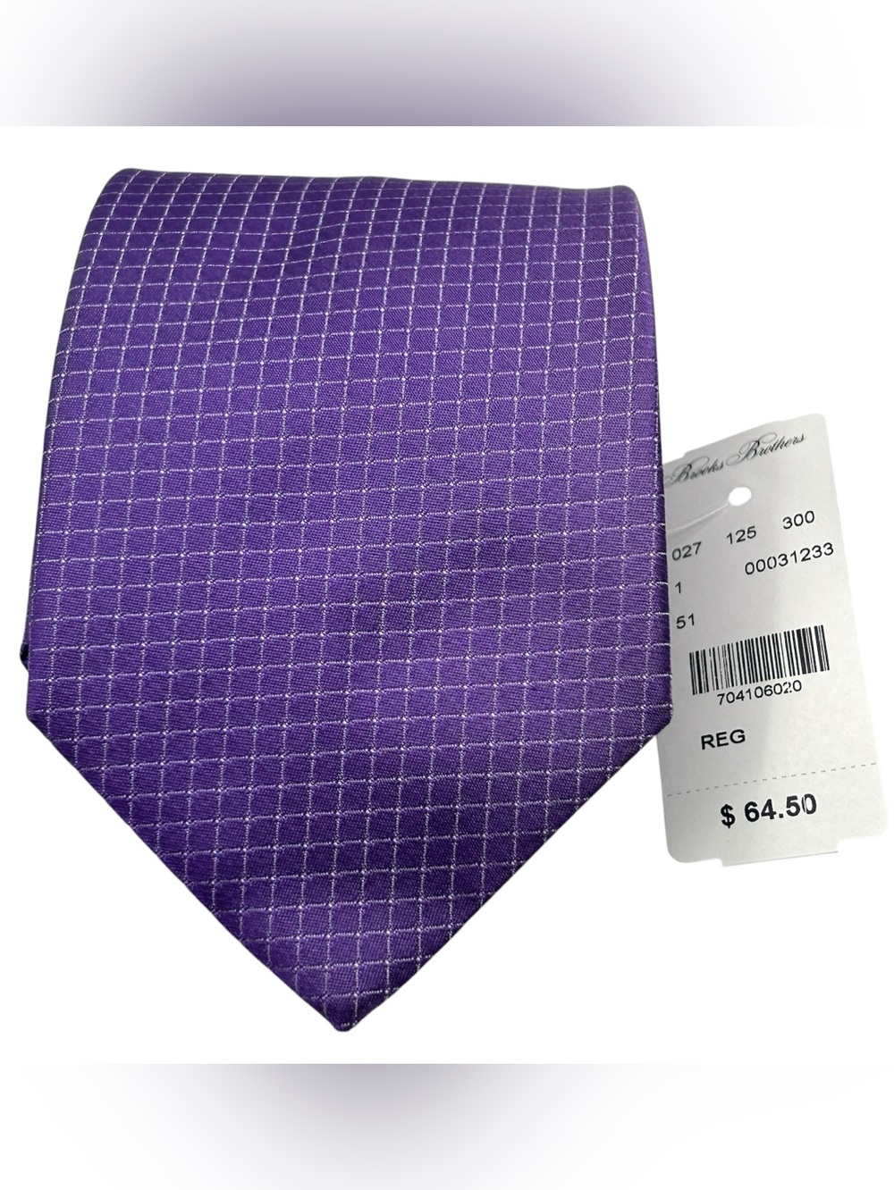 Brooks brothers 346 silk repo mens neck tie new purple white plaid silk
